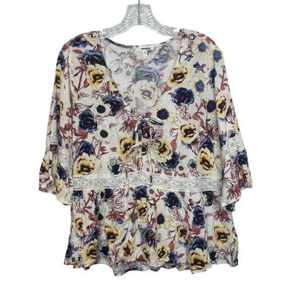 Maurices Floral Print Boho Top Shirt Womens Small New WOT Lace Detail - Picture 1 of 8